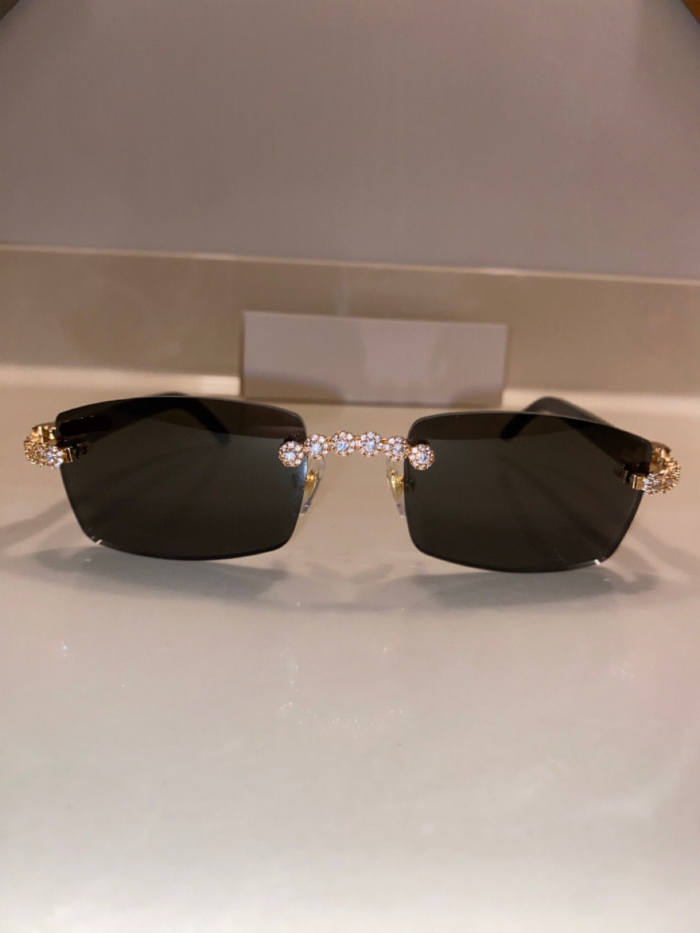 Iced Out Rimless Sunglasses Detroit Style Buffs Etsy