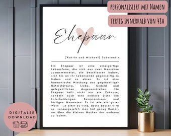 Poster Definition "Ehepaar" zum Ausdrucken - Geschenk zur Hochzeit, Hochzeitspaar, Geschenk zur Trauung, personalisiert, deutsch