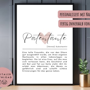 Poster Definition &quot;Patentante&quot; zum Ausdrucken - Geschenk Patentante, Taufe, Taufpate, personalisiert, deutsch
