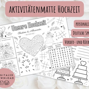 Hochzeits-Aktivitätenmatte für Kinder, Rätsel für Hochzeitsgäste, Beschäftigung am Kindertisch, deutsch, personalisiert, digitaler Download