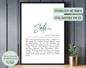 Poster Definition "Sohn" zum Ausdrucken - Geschenk Sohn, Geschenk Mama, Geschenk Papa, Geschenk zur Geburt Sohn, Junge