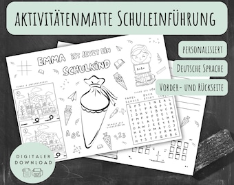 Schuleinführung-Aktivitätenmatte für Kinder, Rätsel, Beschäftigung Kindertisch, deutsch, personalisiert, digitaler Download