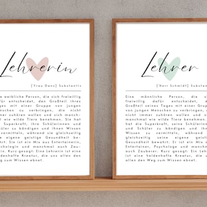 Poster Definition Lehrer/Lehrerin zum Ausdrucken - Geschenk Lehrer, Geschenk Lehrerin, zum Berufsstart, Abschied aus der Schule, deutsch