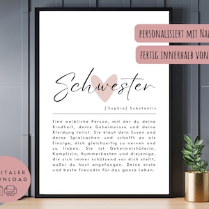 Poster Definition &quot;Schwester&quot; zum Ausdrucken - Geschenk Schwester, Geschenk Familie, Familienposter, Deko Kinderzimmer, deutsch