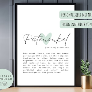 Poster Definition &quot;Patenonkel&quot; zum Ausdrucken - Geschenk Patenonkel, Taufe, Taufpate, personalisiert, deutsch