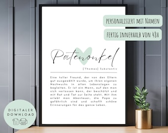 Poster Definition "Patenonkel" zum Ausdrucken - Geschenk Patenonkel, Taufe, Taufpate, personalisiert, deutsch