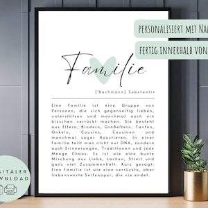 Poster Definition "Familie" zum Ausdrucken - Geschenk Familie, Deko Zuhause, personalisiert, deutsch