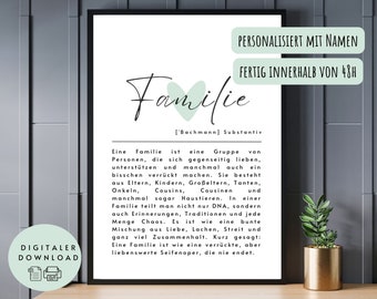 Poster Definition "Familie" zum Ausdrucken - Geschenk Familie, Deko Zuhause, personalisiert, deutsch