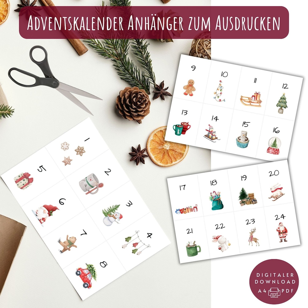 Adventskalender Anhänger Zum Ausdrucken DIY Adventskalender - Etsy