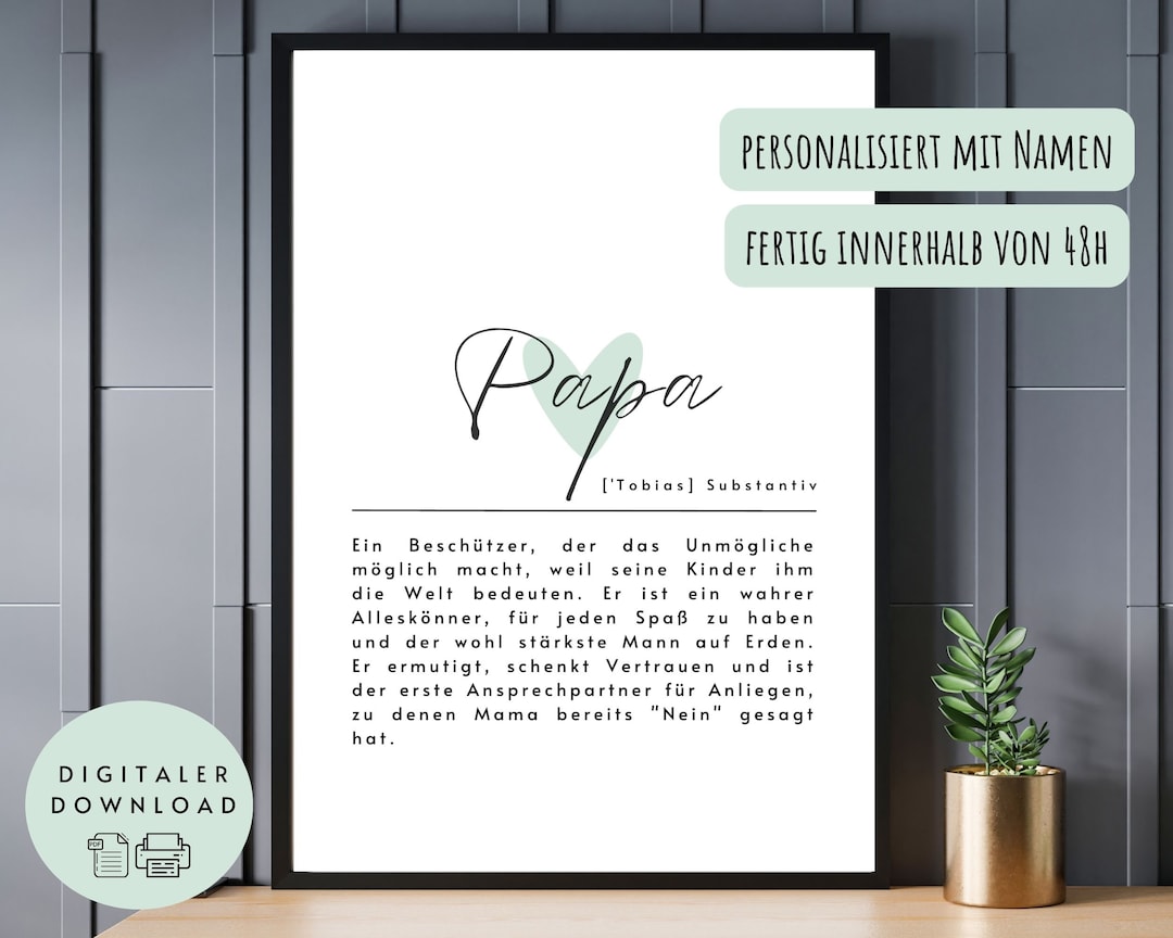 Poster Definition papa Zum Ausdrucken Geschenk Vatertag, Bester Papa