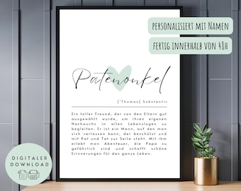Poster Definition "Patenonkel" zum Ausdrucken - Geschenk Patenonkel, Taufe, Taufpate, personalisiert, deutsch