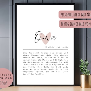 Poster Definition &quot;Oma&quot; zum Ausdrucken - Geschenk Oma, Beste Oma, Schwangerschaft verkünden Oma, Weihnachtsgeschenk, personalisiert, deutsch