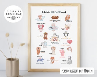 personalisiertes Affirmationsposter für Kinder, Mutmachposter für Kinder, Affirmationen für Kinder zum Ausdrucken