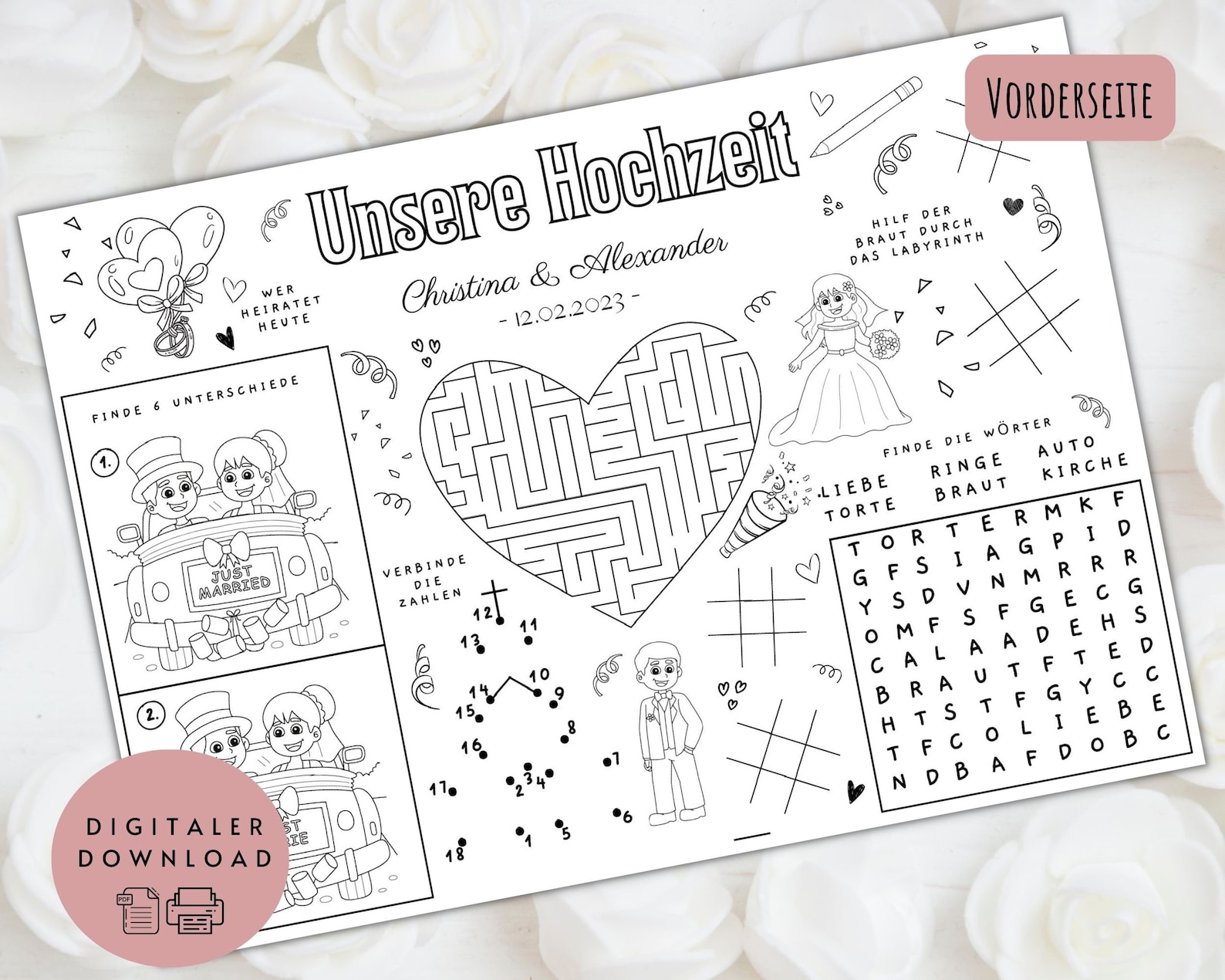 HochzeitsAktivitätenmatte für Kinder, Rätsel für Hochzeitsgäste