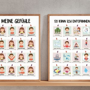 Gefühlsposter, Entspannungstechniken für Kinder, Lernposter für Kinder, 2er Set, , Gefühle verstehen lernen, deutsch, zum Ausdrucken