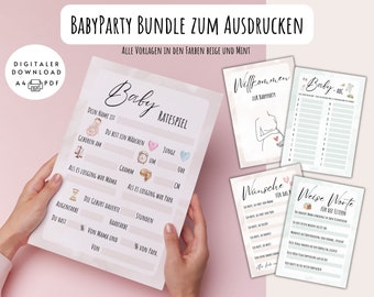 Babyshower Spiele, Baby Quiz, Babyparty Gästebuch, Bundle zum Ausdrucken, A4, PDF