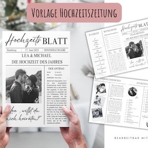 Hochzeitszeitung, editierbare Vorlage, Canva Template, personalisierte Hochzeitszeitung, deutsche Vorlage, zum Selbstausdrucken