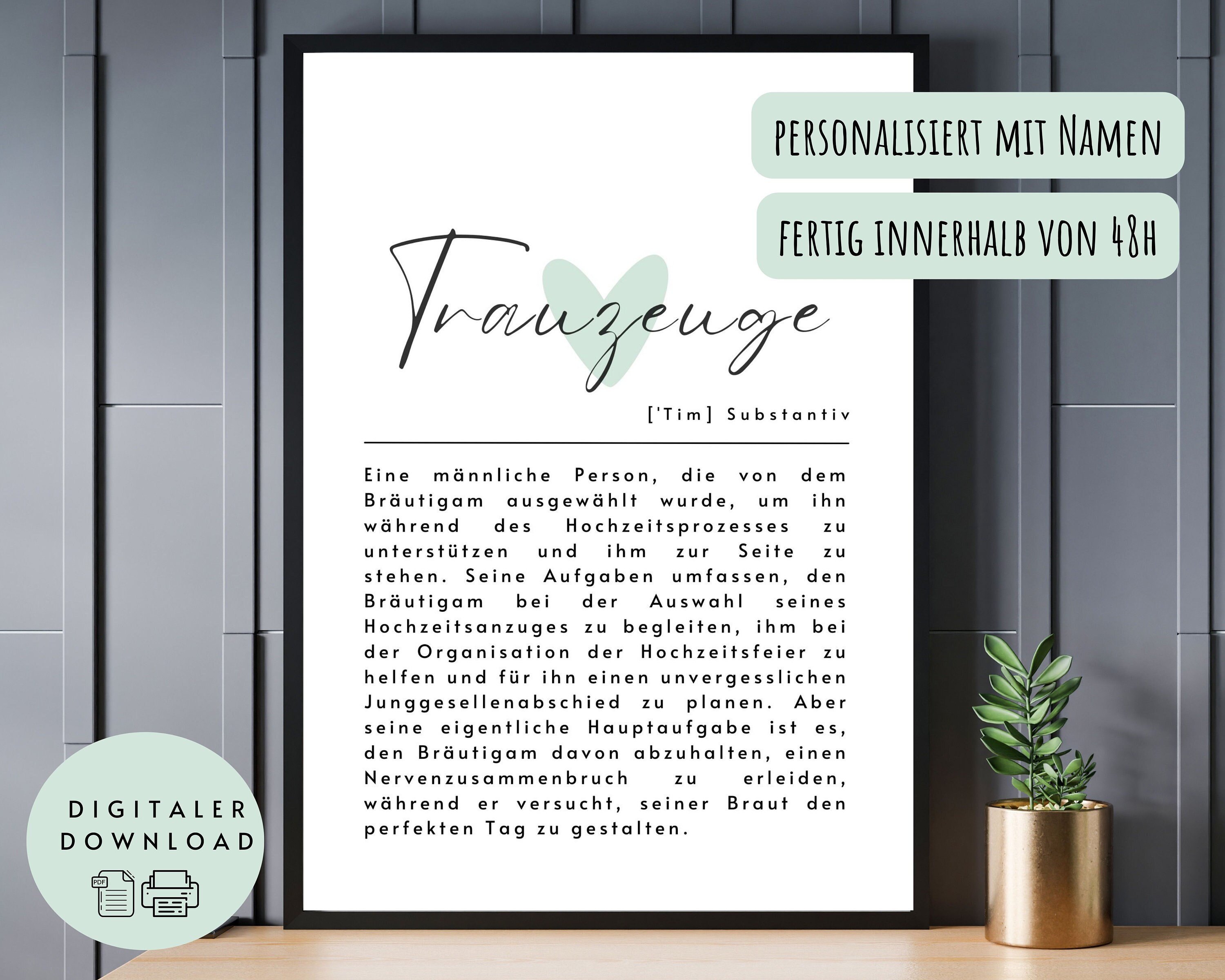 Poster Definition "Trauzeuge" zum Ausdrucken Geschenk Trauzeuge