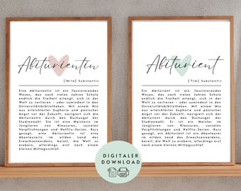 Poster Definition Abiturient/Abiturientin zum Ausdrucken - Geschenk zum Abitur, Abschied aus der Schule, Schulabschluss, deutsch