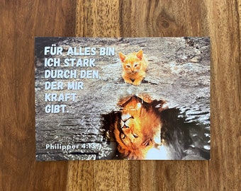 JW Postkarte, JW Geschenk, Katze, Löwe, Stark