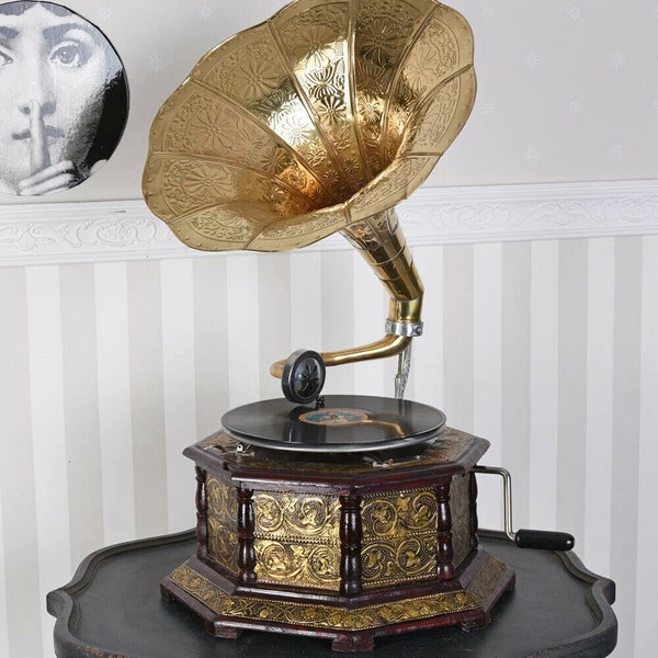 Nostalgic Gramophone - Phonograph New Working - Record Player Antique Style - Handmade Gramophone - Nice Gift Idea