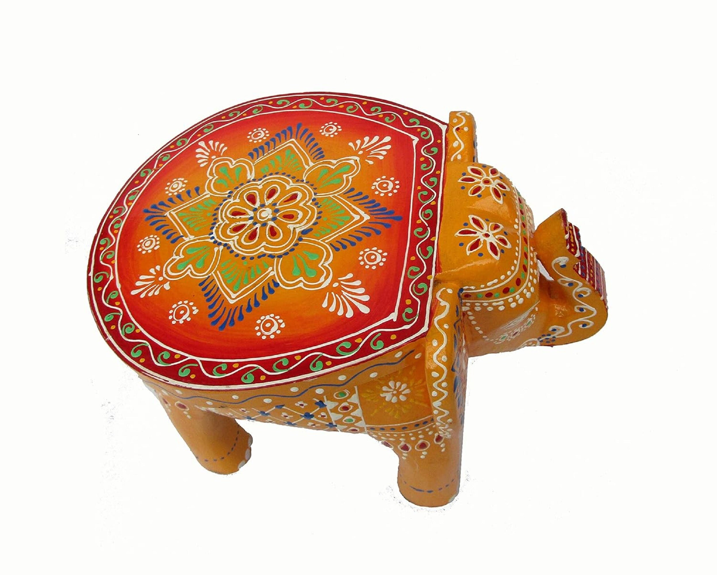 Wooden Decorative Rajastani Hand Painted Elephant Stool Home Decorative