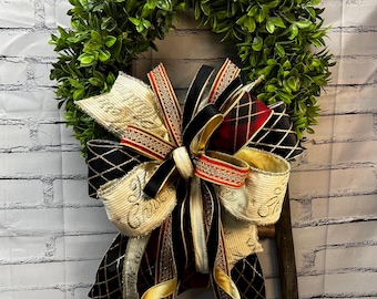 Christmas Black, Red  and Cream Jewel Wreath Bow with variety of Ribbon – Holiday Decor, Designer Ribbon, 4”  Ribbon