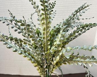 Beaded Green Frosted Grass Pick, Faux Button Fern, Wreath Supply