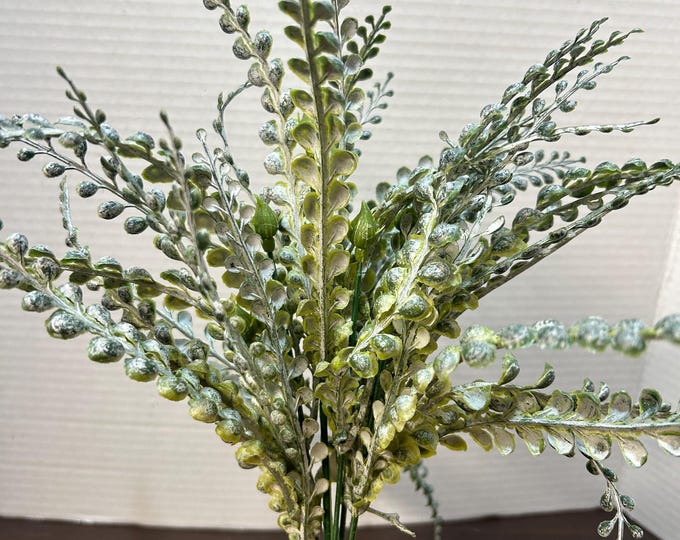 Beaded Green Frosted Grass Pick, Faux Button Fern, Wreath Supply