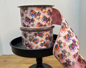Labrador Ribbon, Taffeta Acrylic Mix Colorful Lab Ribbon, Pink, Yellow and Teal, Designer Ribbon, D Steven Ribbon