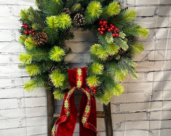 Holiday Wreath with Red Velvet Sash