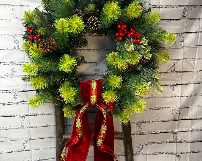 Holiday Wreath with Red Velvet Sash