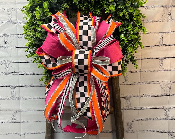 Fall Wreath Bow: Pink and Orange Bow, with other coordinating ribbon, Designer Ribbon
