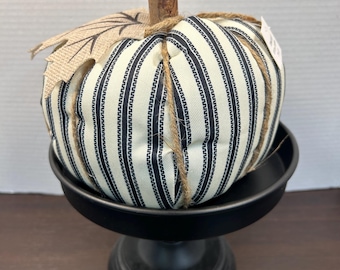 Pumpkin-Cream and Black Ticking Fabric, Home Decoration, Wreath Accent
