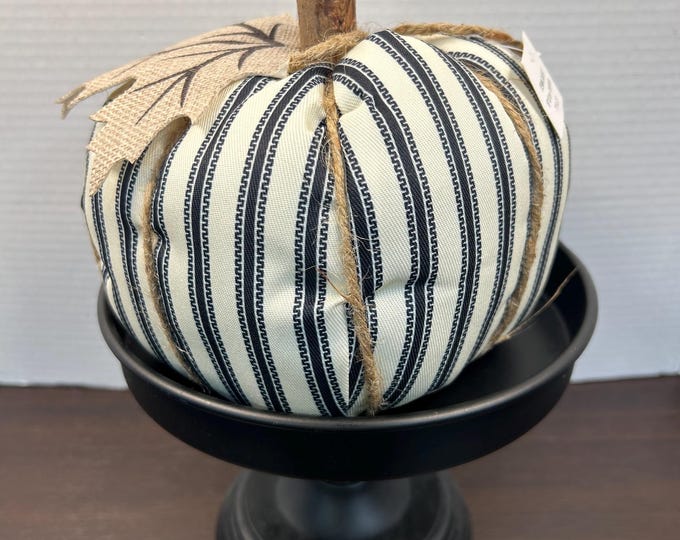 Pumpkin-Cream and Black Ticking Fabric, Home Decoration, Wreath Accent