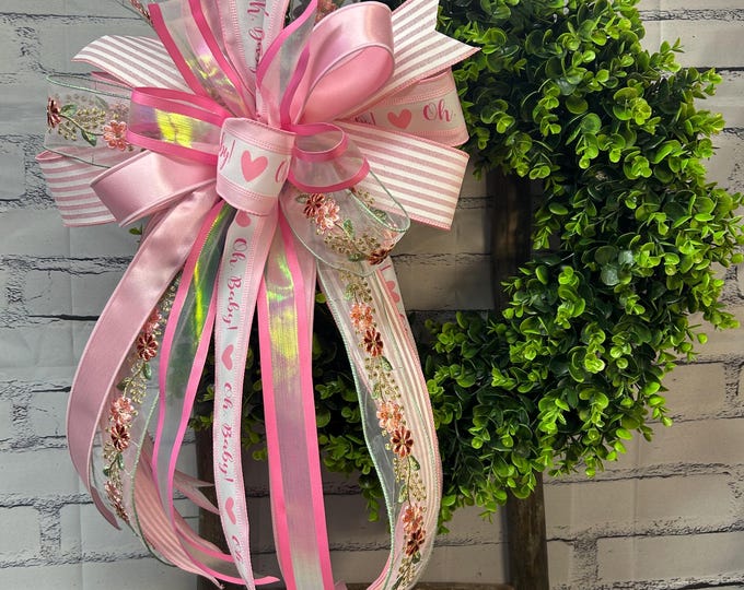 Baby announcement bow; Pink Bow, Gender Reveal