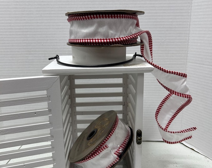 Red-White Check Edge Ribbon, Pearl White Ribbon, 1.5" x 10 Yards, D Steven Designer