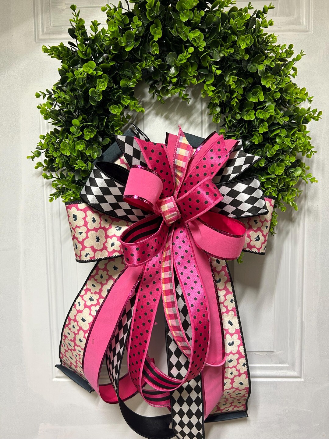 Valentine Day or Anytime Designer Bow, Pink White Floral Ribbon, Round ...