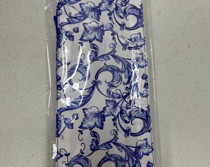Personalized Embroidered Blue Chinoiserie Wreath Sash (4"x56"), D. Stevens Ribbons