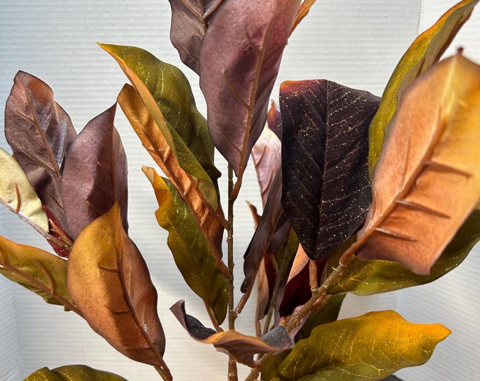 Magnolia Leaf Bush 32 Leaves - Orange / Burgundy / Brown, Wreath Supply