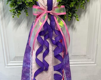 Ghirlanda di compleanno con nastri rosa, viola e blu, decorazione per la casa fatta a mano, possibilità di personalizzazione.