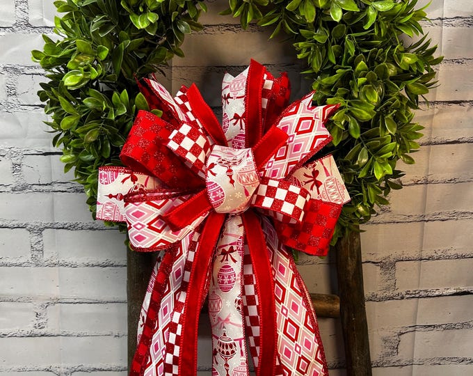 Christmas  Red & Pink Wreath Bow  – Holiday Decor