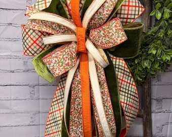 Fall - Orange and Green plaid and other coordinating ribbons – with Autumn Decor, Designer Ribbon