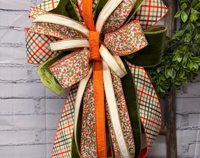 Fall - Orange and Green plaid and other coordinating ribbons – with Autumn Decor, Designer Ribbon