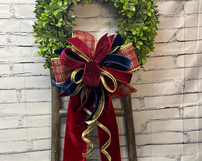 Christmas Bow and Wreath Sash Combo ,  Home Decor, Personalization Available and D Steven Burgundy Velvet Sash