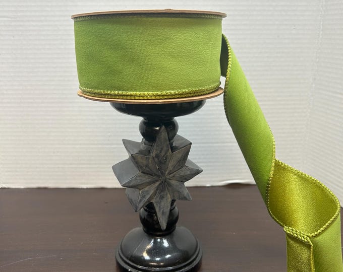 Lime and Shimmer Lime Velvet Wired Ribbon, Reversible Classic Velvet Ribbon