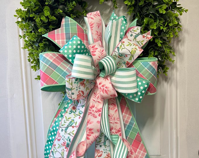 Pastel Bird Wreath Bow, 4 Inch Plaid Ribbon, Spring Decor - Etsy