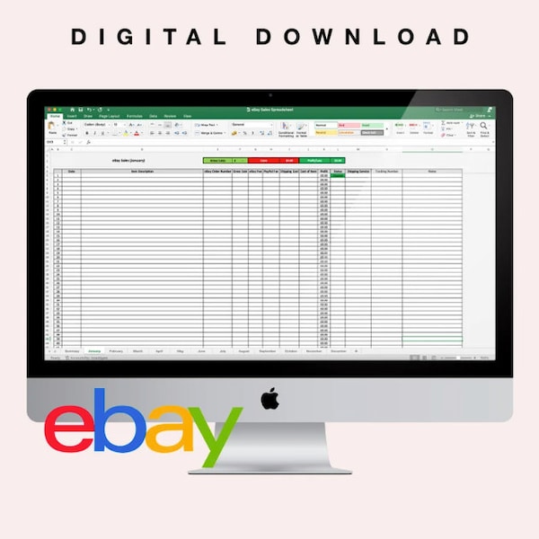 eBay Profit Tracker | Excel Bookkeeping Accounting Spreadsheet | Small Business Profit Calculator | Reseller Sales Tracker Template