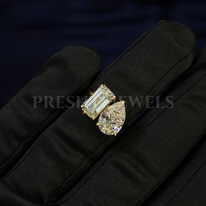 Toi et Moi Engagement Ring: Emerald & Pear Lab-Grown Diamond, 14K Gold Two Stone Ring