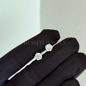 Round cut Lab Grown Diamond Stud Earrings: 14K Gold Solitaire, 1-4 Carat
